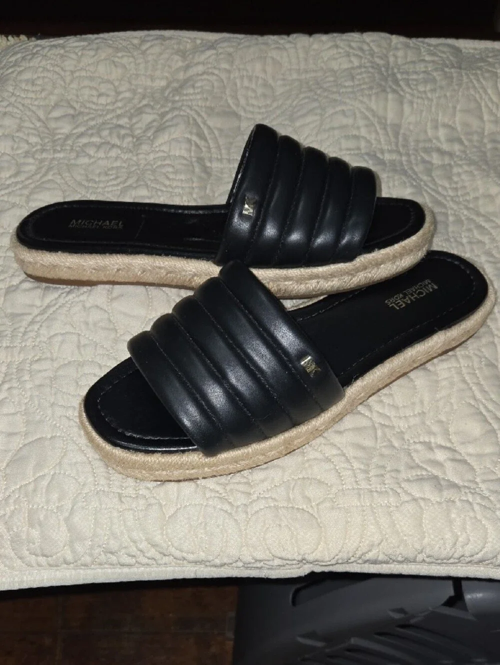 Michael Kors Black Quilted Slide Espadrille Mules-- SIZE:6